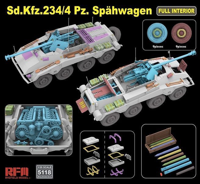 Сборная модель 1/35 немецкий бронеавтомобиль Sd.Kfz.234/4 Pz.Sp&auml;hwagen с интерьером Rye Field Model RFM 5118 RM-5118 фото