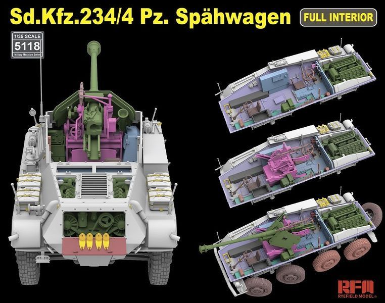 Сборная модель 1/35 немецкий бронеавтомобиль Sd.Kfz.234/4 Pz.Sp&auml;hwagen с интерьером Rye Field Model RFM 5118 RM-5118 фото