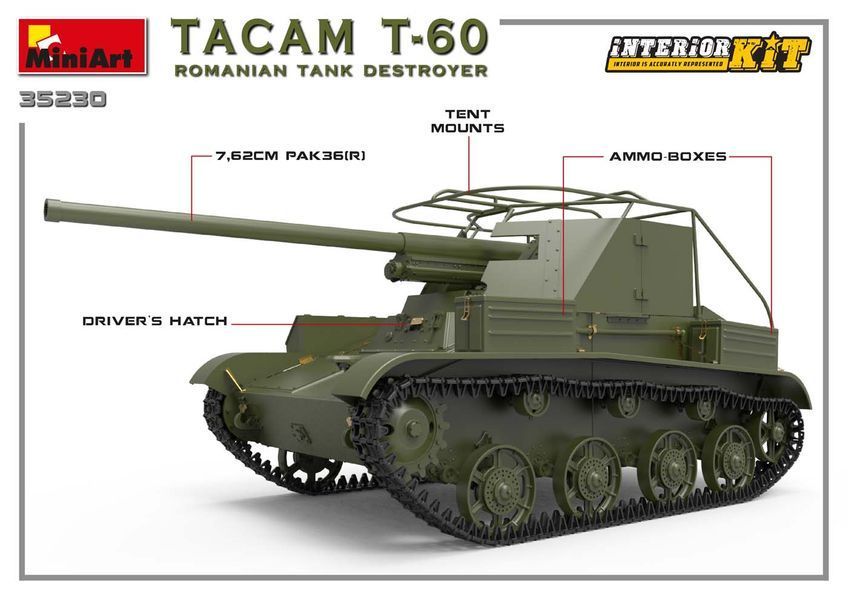 Румунський винищувач танків 1/35 TACAM Т-60 (Interior Kit) MiniArt 35230 , збірна модель пт-сау ТАКАМ Мініарт MA35230 фото