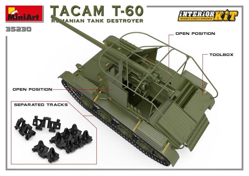 Румунський винищувач танків 1/35 TACAM Т-60 (Interior Kit) MiniArt 35230 , збірна модель пт-сау ТАКАМ Мініарт MA35230 фото