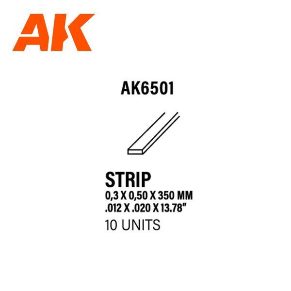 Полістирольна стріпса для моделювання (Styrene Strip) 0.30 x 0.50 x 350 мм 10 шт AK-Interactive AK6501 AK6501 фото