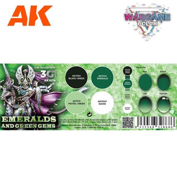 Набор акриловых красок Изумруды и зелёные драгоценности (Wargame Color Set. Emeralds And Green Gems) шт AK-Interactive AK1078 AK1078 фото