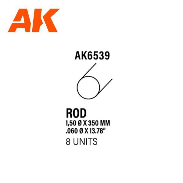 Полистирольная стрипса для моделирования (Rod 1.50 Diameter x 350 мм - Styrene Strip) AK-Interactive AK6539 AK6539 фото