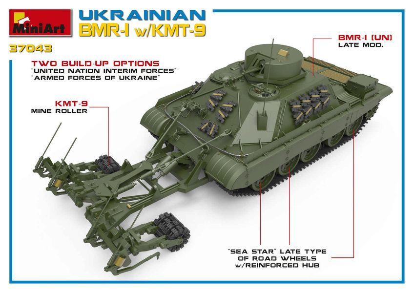 Українська протимінна бронемашина 1/35 БМР-1 з тралом КМТ-9 MiniArt 37043 , збірна модель бім Мініарт MA37043 фото