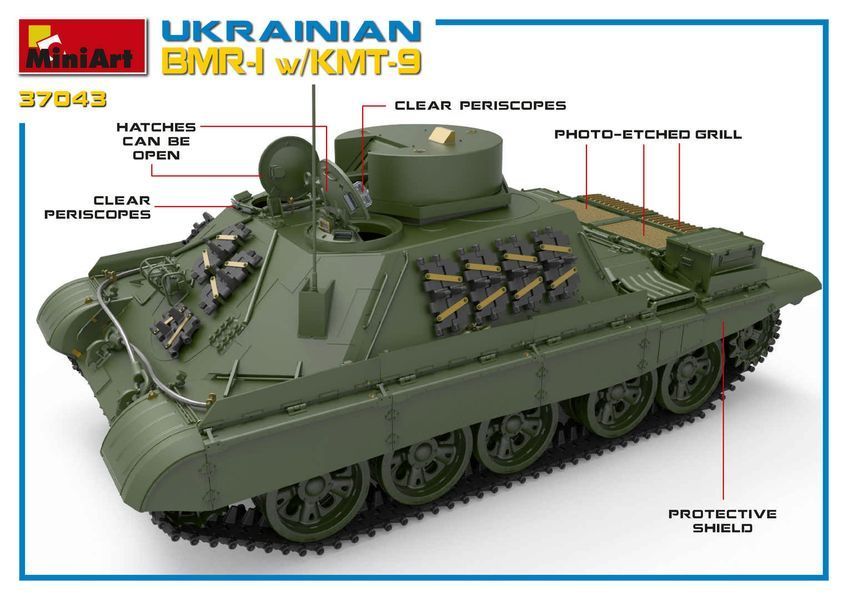 Українська протимінна бронемашина 1/35 БМР-1 з тралом КМТ-9 MiniArt 37043 , збірна модель бім Мініарт MA37043 фото