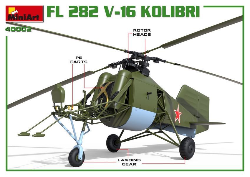 Німецький дослідний вертоліт 1/35 Flettner Fl 282 Kolibri V-16 MiniArt 41002 , збірна модель Колібрі Мініарт MA41002 фото