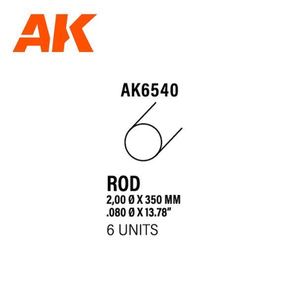 Полистирольная стрипса для моделирования (Rod 2.00 Diameter x 350 мм - Styrene Strip) AK-Interactive AK6540 AK6540 фото