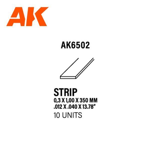 Полистирольная стрипса для моделирования (Styrene Strip) 0.30 x 1.00 x 350 мм 10 шт AK-Interactive AK6502 AK6502 фото