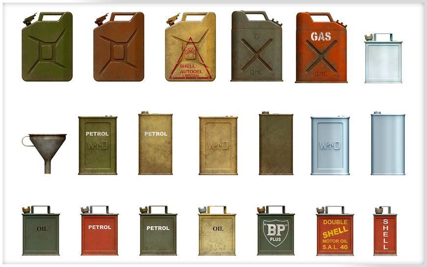Паливні каністри 1/35 з лійками (Allies Jerry Cans Set WW2) MiniArt 35587 , збірна модель каністр Мініарт MA35587 фото