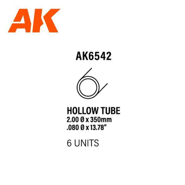 Полістирольна стріпса для моделювання порожниста трубка (Hollow Tube 2.00D x 350 мм W.T. 0.7мм) AK-Interactive AK6542 AK6542 фото