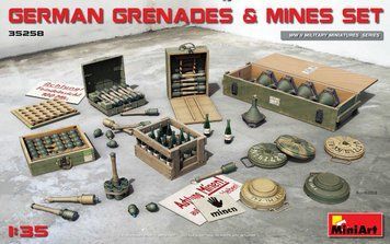 Німецькі міни та гранати 1/35 (German Grenades & Mines Set) MiniArt 35258 , збірна модель зброї Мініарт MA35258 фото