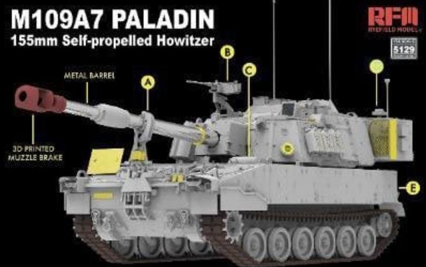Збірна модель 1/35 американська самохідна артилерійська установка Паладін M109A7 155 мм з робочими траками Rye Field Model RFM 5129 RM-5129 фото
