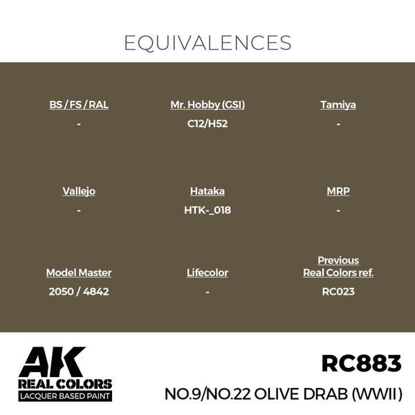 Акриловая краска Оливковый Драб №9/№22 WWII (Olive Drab) AK-Interactive RC883 RC883 фото