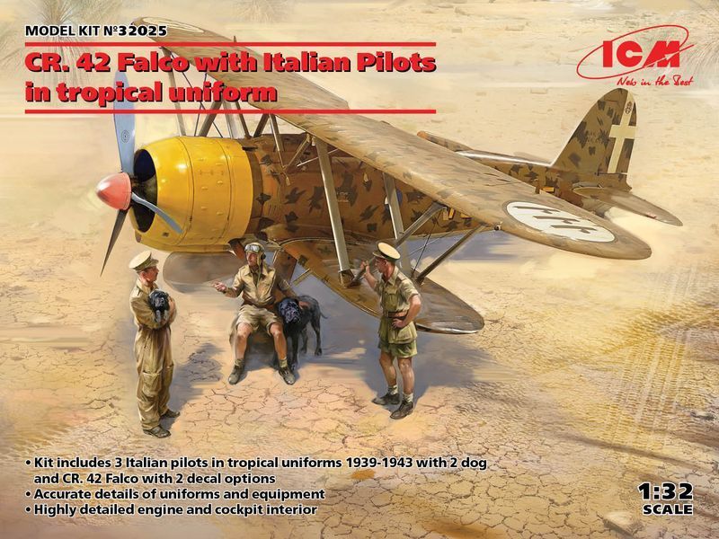 Збірна модель ICM 1/32 CR. 42 Falco з італійськими пілотами в тропічній уніформі (32025) ICM32025 фото