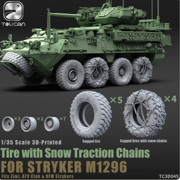 Набор деформированных колес с цепями 1/35 M1296 Stryker Dragoon (Zimi, AFV, RFM) Toucan TC3D045 , набор колес TC3D045 фото