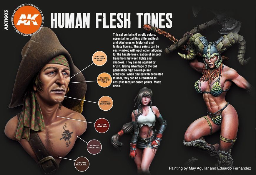 Набор акриловых красок для аэрографа Оттенки Человеческой Кожи (Human Flesh Tones) 6 шт. AK-Interactive AK11603 AK11603 фото