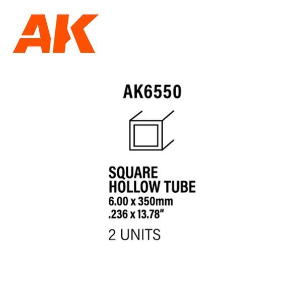 Полистироловая стрипса для моделирования квадратная пустая труба (Square Hollow Tube 6.00 x 350 мм 0.7мм) AK-Interactive AK6550 AK6550 фото