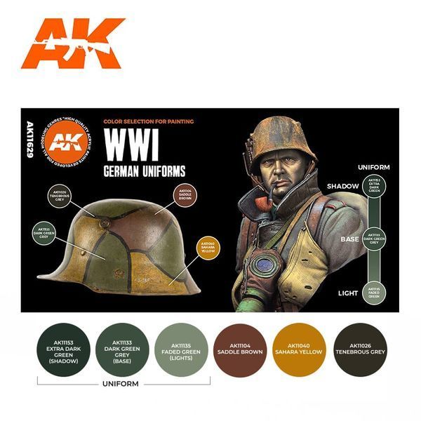 Набор акриловых красок Немецкая Униформа Первой Мировой Войны (WWI German Uniform 3G) 6 шт AK-Interactive AK11629 AK11629 фото