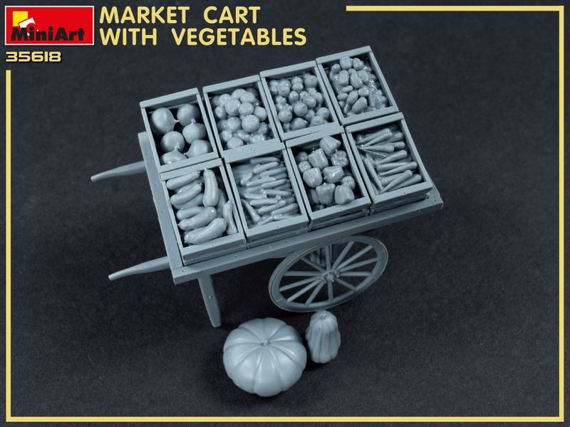 Вуличний торговий візок 1/35 Market Cart with Vegetables MiniArt 35623 , збірна модель візок з овочами MA35623 фото