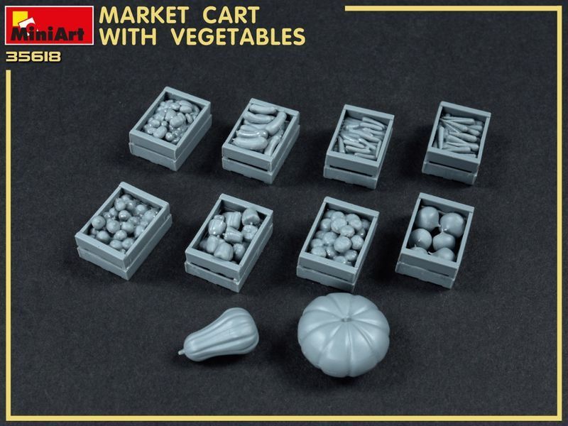 Вуличний торговий візок 1/35 Market Cart with Vegetables MiniArt 35623 , збірна модель візок з овочами MA35623 фото