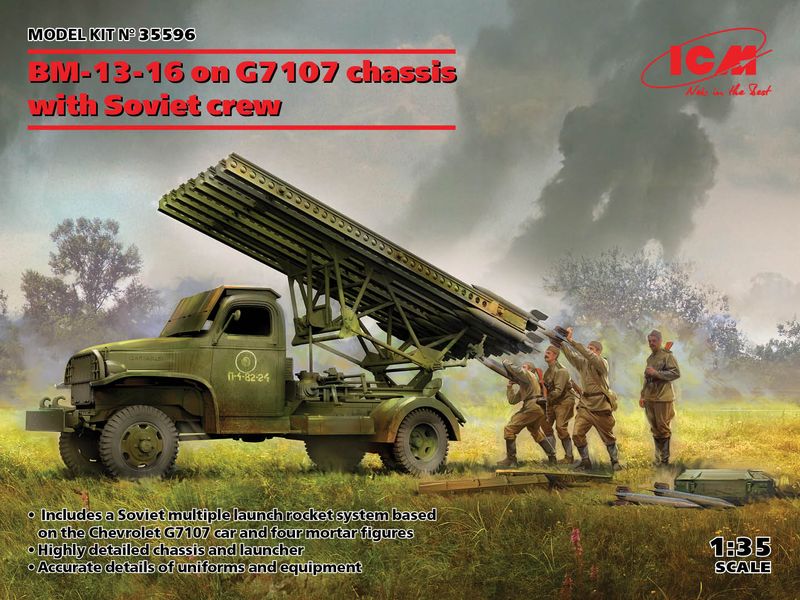 Збірна модель ICM 1/35 БМ-13-16 на шассі G7107 з радянським розрахунком (35596) ICM35596 фото