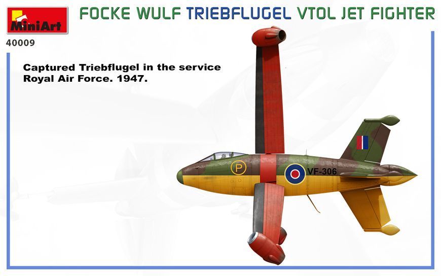 Німецький дослідний винищувач 1/35 Focke-Wulf Triebfl&uuml;gel VTOL MiniArt 40009 , збірна модель Мініарт MA40009 фото