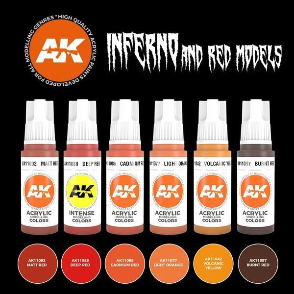Набір акрилових фарб для аерографу Інферно Та Червоні Істоти (Inferno And Red Creatures) 6 шт. AK-Interactive AK11604 AK11604 фото