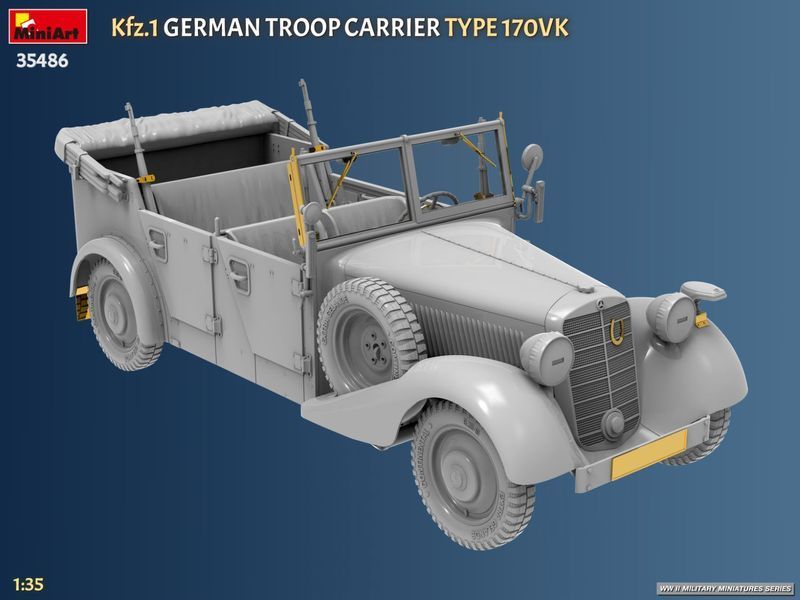 Немецкий штабной автомобиль 1/35 Kfz.1 Type 170VK MiniArt 35486 , сборная модель автомобиль Кфц Миниарт MA35486 фото