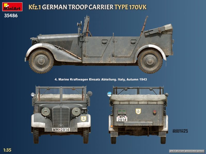 Немецкий штабной автомобиль 1/35 Kfz.1 Type 170VK MiniArt 35486 , сборная модель автомобиль Кфц Миниарт MA35486 фото
