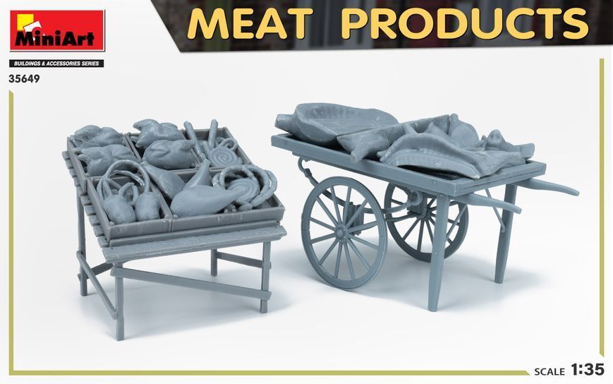 Деревянные торговые телеги 1/35 с мясной продукцией (Meat Products) MiniArt 35649 , сборная модель Миниарт MA35649 фото