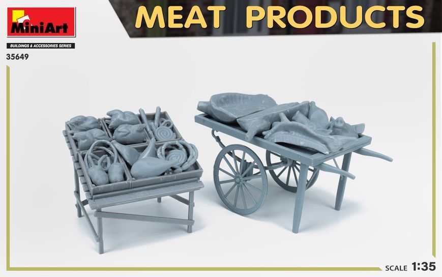Деревянные торговые телеги 1/35 с мясной продукцией (Meat Products) MiniArt 35649 , сборная модель Миниарт MA35649 фото