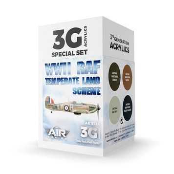 Набір акрилових фарб Температурна схема RAF Другої світової війни 3G (WWII RAF Temperate Land Scheme Set 3G) 4 шт AK-Interactive AK11724 AK11724 фото