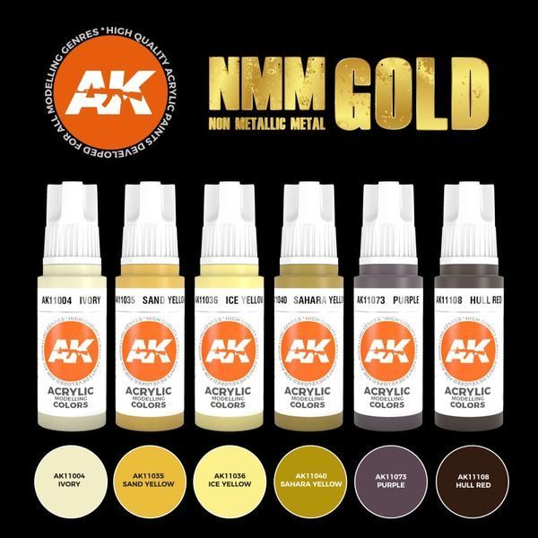 Набір акрилових фарб для аерографу Неметалевий Метал: Золото (Non Metallic Metal: Gold) 6 шт. AK-Interactive AK11606 AK11606 фото