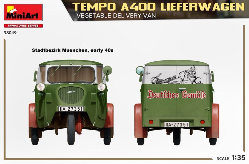 Немецкий фургон доставки 1/35 Tempo A400 Lieferwagen MiniArt 38049 , сборная модель фургон Темпо Миниарт MA38049 фото