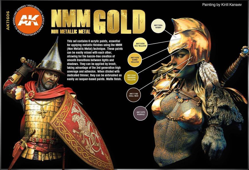 Набір акрилових фарб для аерографу Неметалевий Метал: Золото (Non Metallic Metal: Gold) 6 шт. AK-Interactive AK11606 AK11606 фото